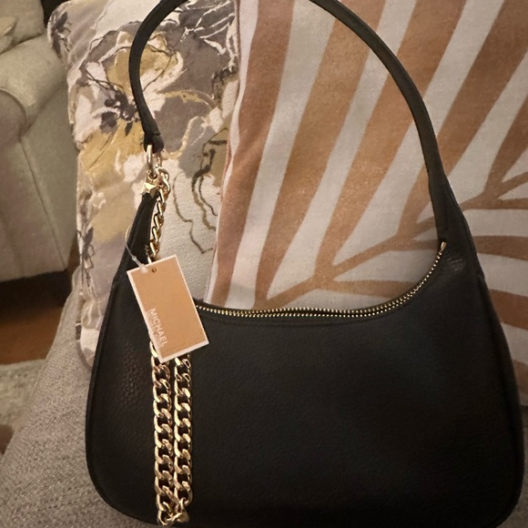 Michael Kors Black PIPER Tote, Shoulder Bag With Chain Accents Pebbled Leather - Picture 10 of 16